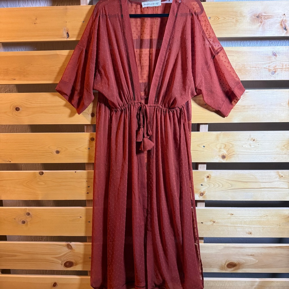 Abercrombie & Fitch Cover Up Womens One Size Rust Orange Clip Dot Tassel Boho